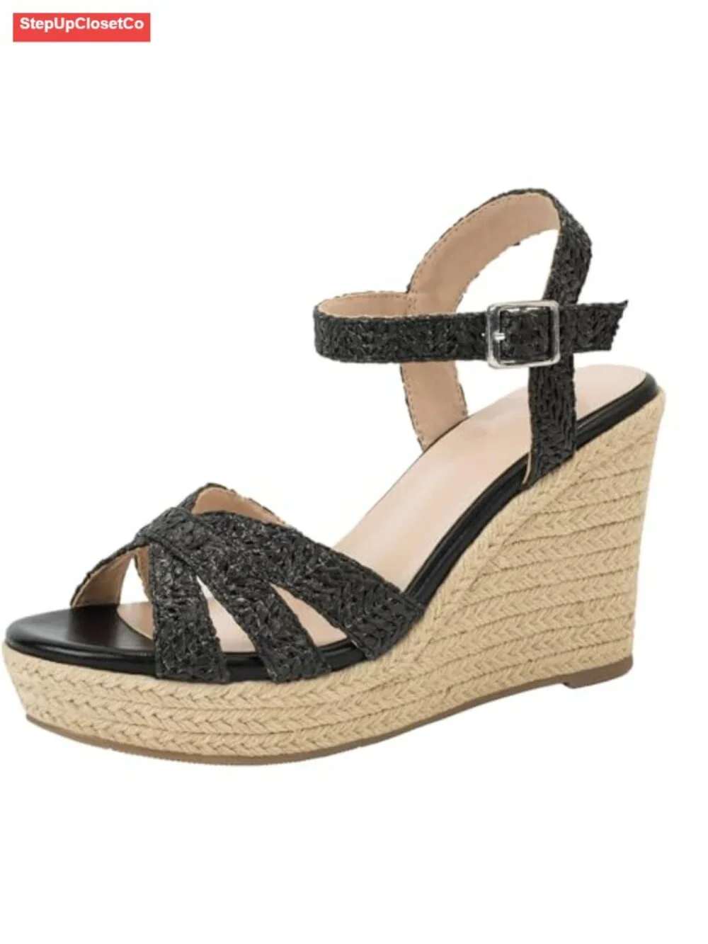 Raffia Woven Wedge Platform Sandals Espadrilles Open Toe Ankle Strap